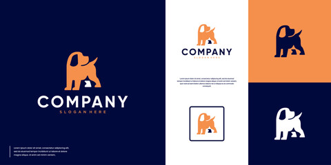 cute dog logo with tail hanging up , health , adoption , friendship , design template illustration.