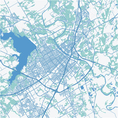 Map of Waco in Texas in a professional blue style. Contains layered vector with roads water, parks, etc.