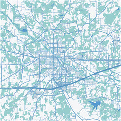 Map of Weatherford in Texas in a professional blue style. Contains layered vector with roads water, parks, etc.