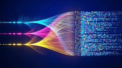 Exploration of vibrant data streams dancing through the digital cosmos in a mesmerizing display of color and movement