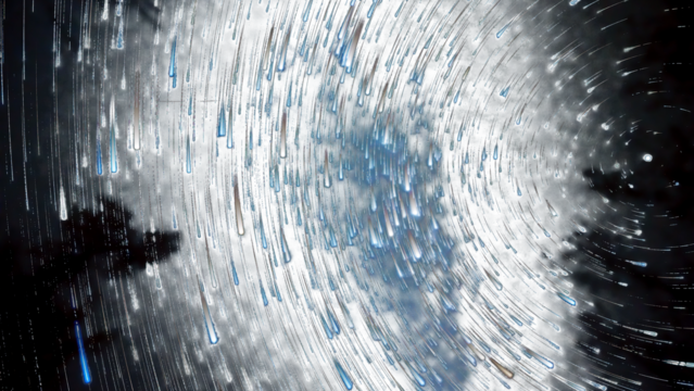 Looking up at colorful star trails rotating around the north star Polaris Tree silhouettes 
