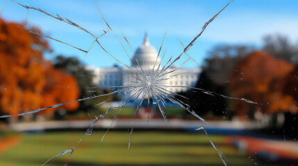 The White House seen through shattered glass - high level state corruption concept