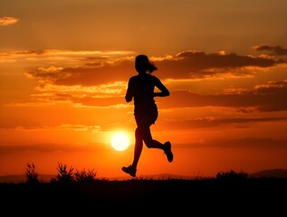 Sunset silhouette of a runner