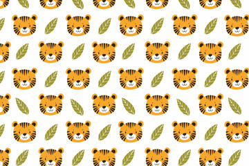 Cute tiger seamless pattern background illustration