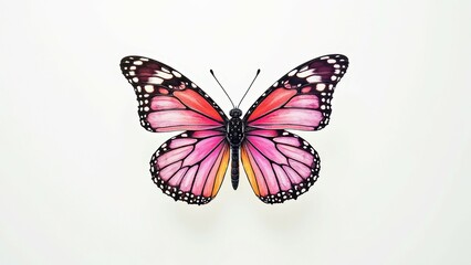 Obraz premium Vibrant pink and orange butterfly on white background