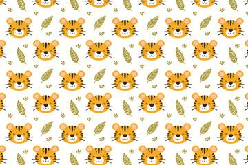Fototapeta premium Cute tiger seamless pattern background illustration
