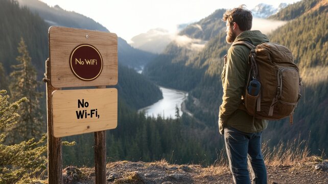 Disconnect to reconnect: adventurer enjoying nature beyond the reach of technology, National Day of Unplugging