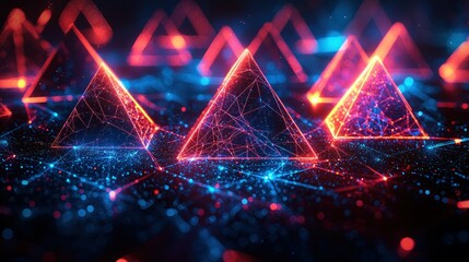 Glowing Red Blue Pyramids Network Background