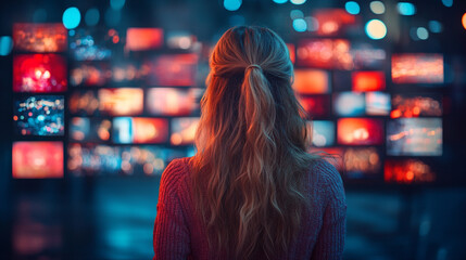 A chaotic scene symbolizing information overload in the modern world, with hyper-realistic digital screens, social media icons, and digital noise, conveying the pressure of constant information consum