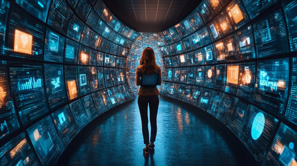 A chaotic scene symbolizing information overload in the modern world, with hyper-realistic digital screens, social media icons, and digital noise, conveying the pressure of constant information consum