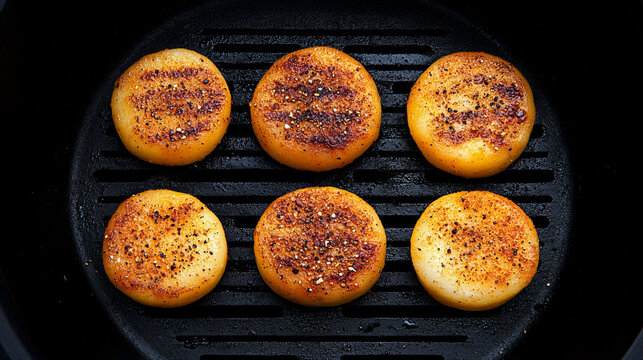 Grilling traditional provoleta until melted perfection with chili flakes on the surface, savory dish on a grill  