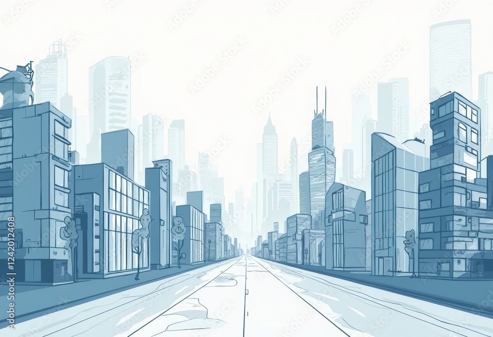 Poster foggy cityscape with modern architecture