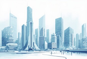 Fototapeta premium Modern City Tower with Panoramic View