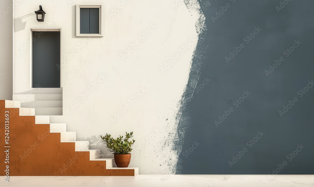 Poster modern architectural facade with minimalist design featuring contrasting walls and geometric pattern