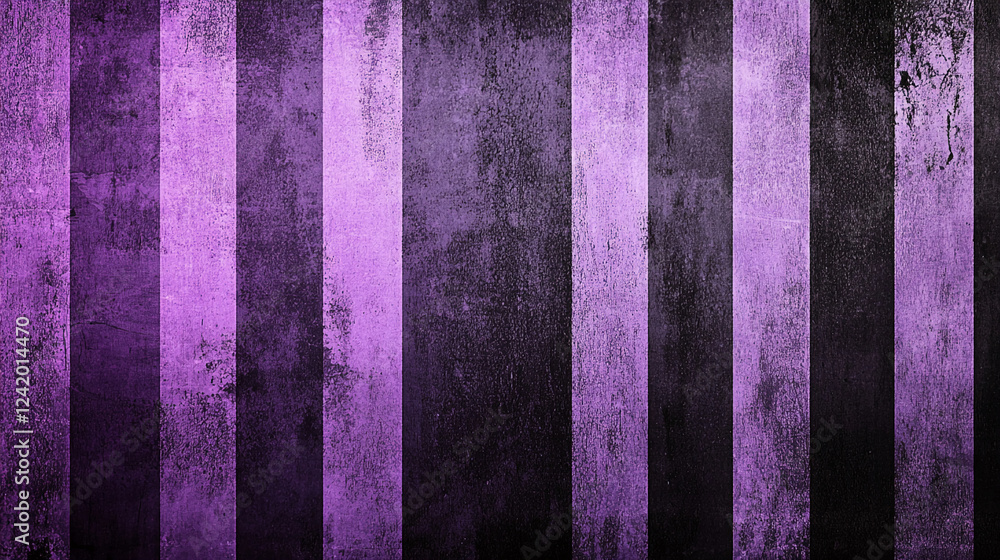 Poster purple and black vertical stripes with a grunge texture, creating a striking, bold pattern ideal for
