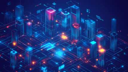 Obraz premium A futuristic smart digital city concept. business concept for smart cities and technology. futuristic holographic cities. illustration. Futuristic Cities. Illustration