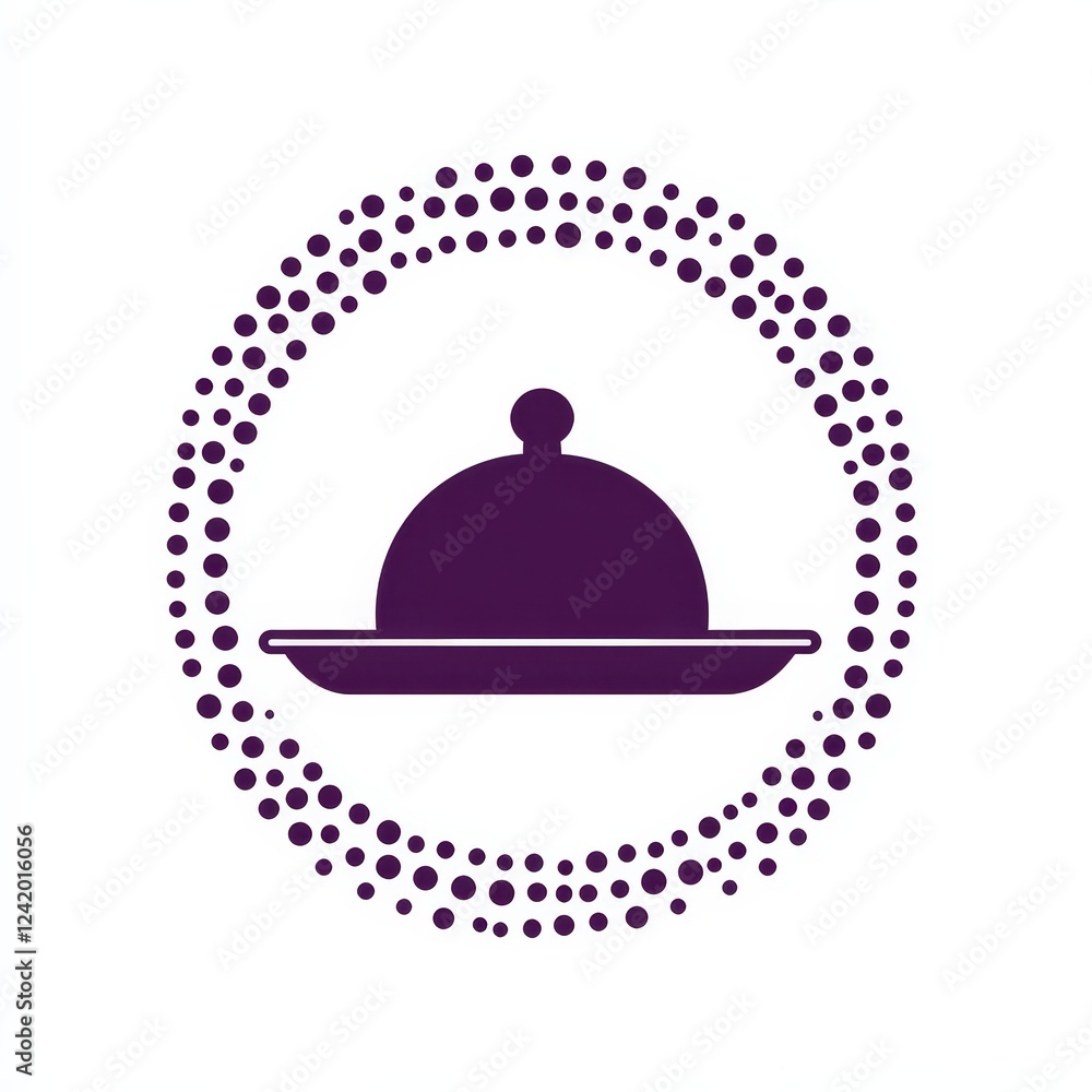 Poster purple waiter robot featuring a covered plate, isolated on a white background. this modern graphic i