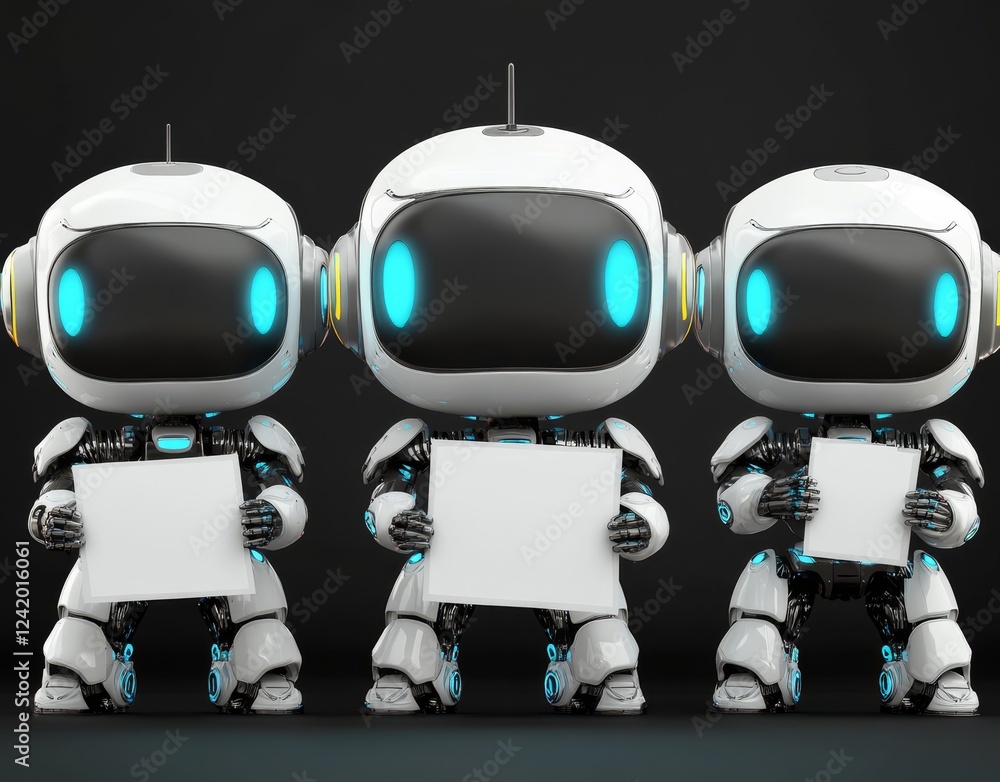 Poster robot modern animation set with mechanism robot helper, incorporating elements of cyborgs, ai, and f