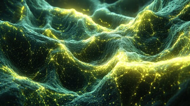 Glowing teal digital landscape, abstract background, data visualization, technology concept