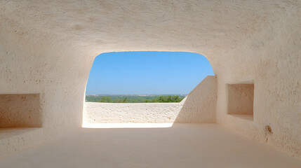Cave Interior View, Sunny Landscape