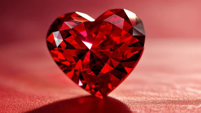 Ruby red diamond heart sparkling against a vivid red backdrop, Ai Generated