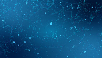 Abstract digital connection moving dots and lines. Technology background. Network connection structure.Security background