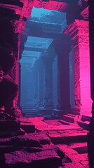 Neon Ruins: A Cyberpunk Temple's Mystical Glow