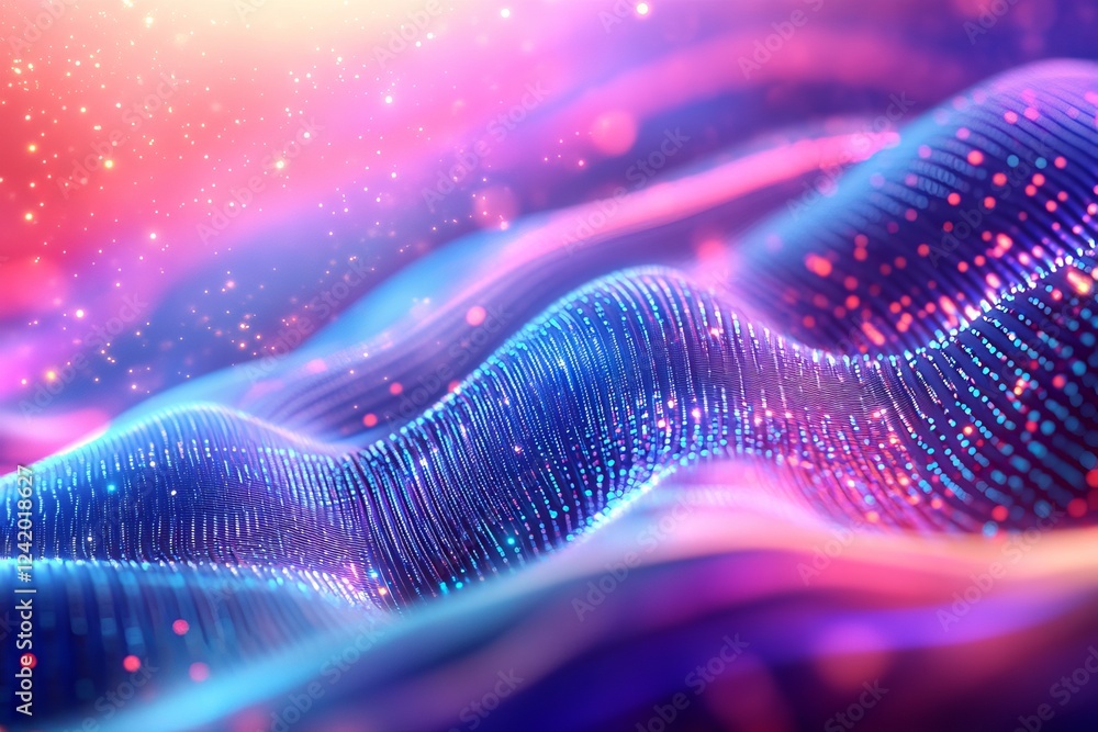 Poster a digital banner with an abstract design of a secure network connection, incorporating a data center
