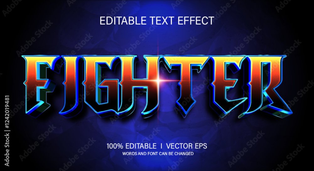Poster fighter 3d vector text effect with modern style design