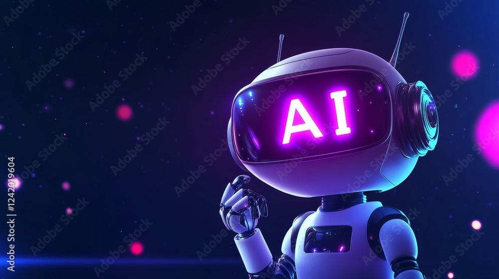Aufkleber a technology background highlighting ai concepts for the future. an ai robot featured on a purple an