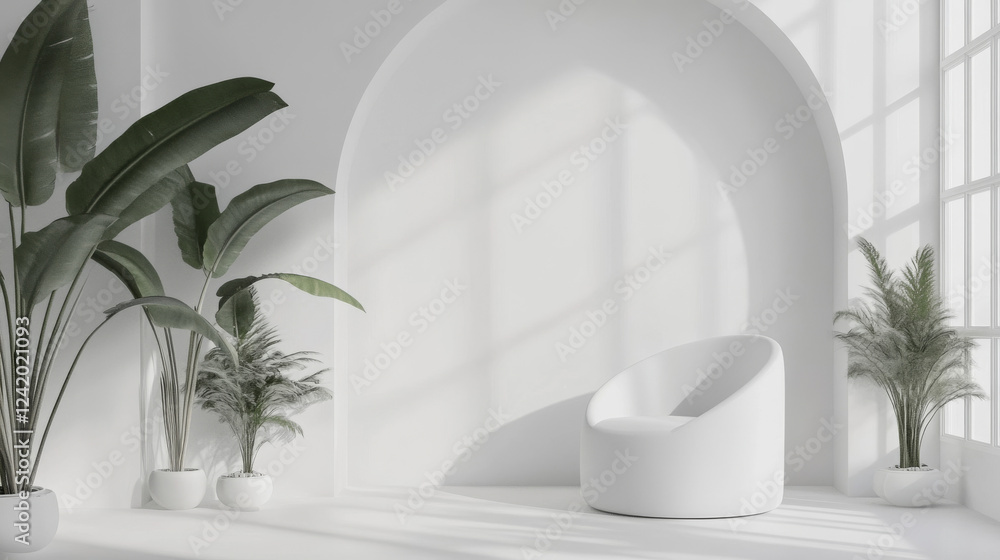 Poster a sophisticated abstract white studio background designed for product presentations. features an emp