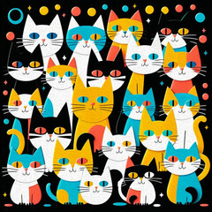Cats . Oil paint. Animal illustration. Design for use in graphics.
