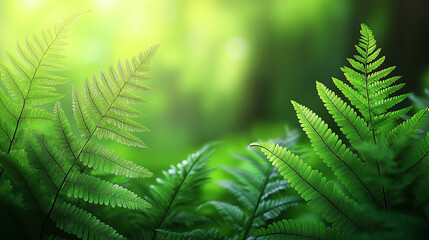 Fresh Matteuccia struthiopteris, also known as Ostrich fern, displaying vibrant green fronds in spring with soft blurred background, symbolizing renewal, growth, and natural beauty.

