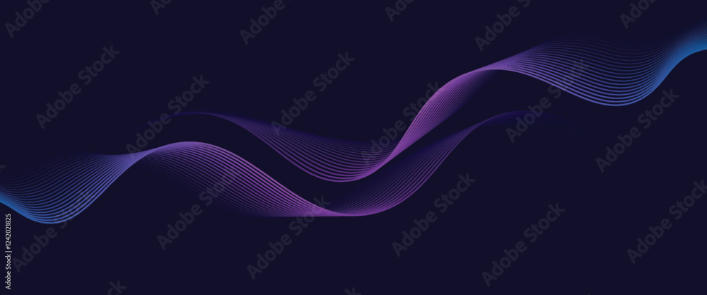 Poster abstract glowing wave lines on dark blue background. dynamic wave pattern. modern flowing wavy lines