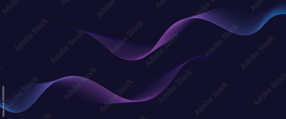 Poster abstract glowing wave lines on dark blue background. dynamic wave pattern. modern flowing wavy lines