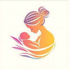 kreiere ein Logo dass fur stillmode geignet ist Es zeigt eine Frau die ihr baby stillt und in harmonischen Farben gehalten ist