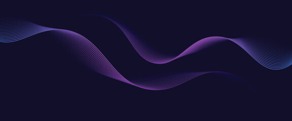 Abstract glowing wave lines on dark blue background. Dynamic wave pattern. Modern flowing wavy lines. Futuristic technology concept. Suit for banner, poster, cover, brochure, flyer, website
