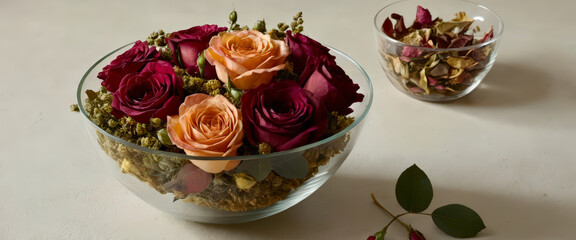 Elegant Arrangement of Fresh Roses in Glass Bowls for Stylish Decor