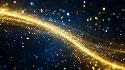 Naklejka premium A shimmering swirl of golden and blue particles, evoking a cosmic or magical atmosphere.