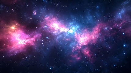 Naklejka premium A vibrant cosmic scene showcasing colorful nebulae and stars in deep space.