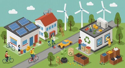 Fototapeta premium Flat design ecology concepts, such as renewable energy, recycling, and sustainability