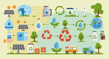 Obraz premium Flat design ecology concepts, such as renewable energy, recycling, and sustainability
