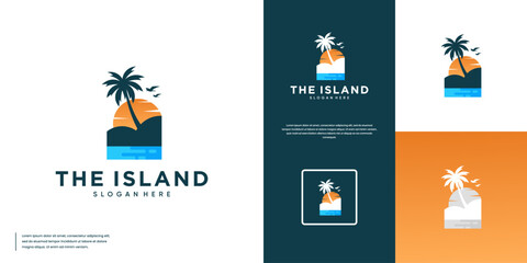 Fototapeta premium vacation and relaxation logo with summer, island and beach theme, design vector template.