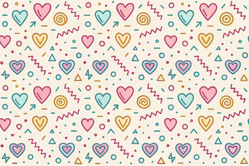 Pastel hearts 90s pattern background design