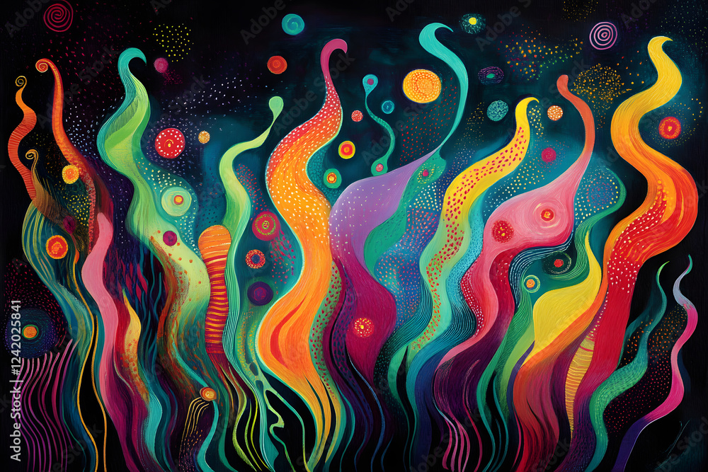 Poster abstract composition with multicolored organic forms