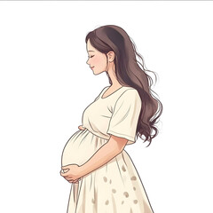 White background pregnant woman cute korea animation drawing style