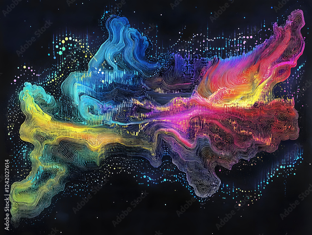 Poster abstract multicolored line art with scattered points