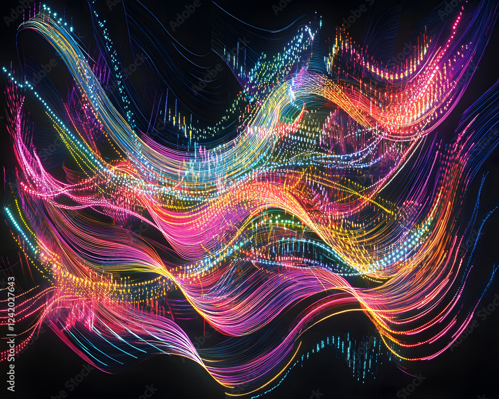 Aufkleber abstract multicolored luminous line wave pattern