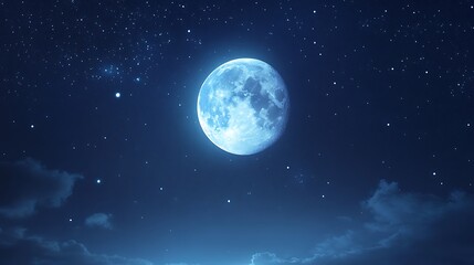 Obraz premium A serene night sky featuring a bright moon and twinkling stars.