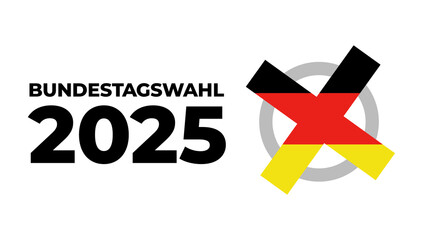 Bundestagswahl 2025, German Federal Election. Ballot box with German flag and election paper. Representation of democracy, political decision-making, and governance, isolated on white background. BTW